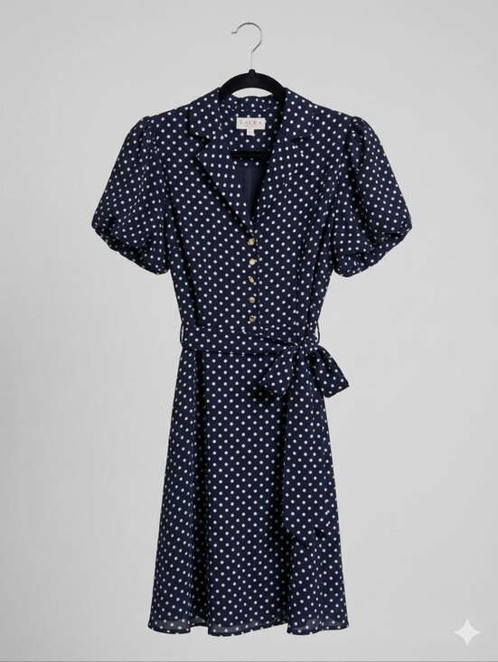 Laura Dresses & Skirts - Navy and White Polka Dot Midi Dress / Robe Laura Bleu Avec Pois Style RETRO💖